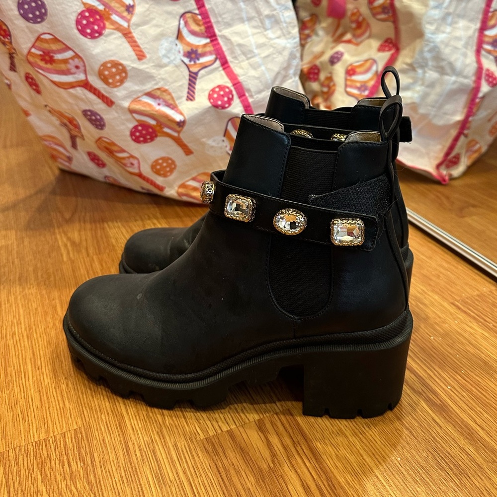 Black Ankle Boots with Gem Accents